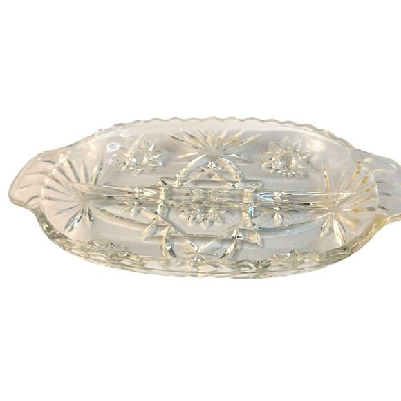 Anchor Hocking Star Of David Clear Glass Divided Oval Relish Nut Dish Vintage El - Picture 2 of 8